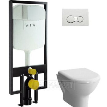 Унитаз Vitra Zentrum в комплекте с инсталяцией, кнопкой глянец и сиденьем микролифт (9012B003-7206)